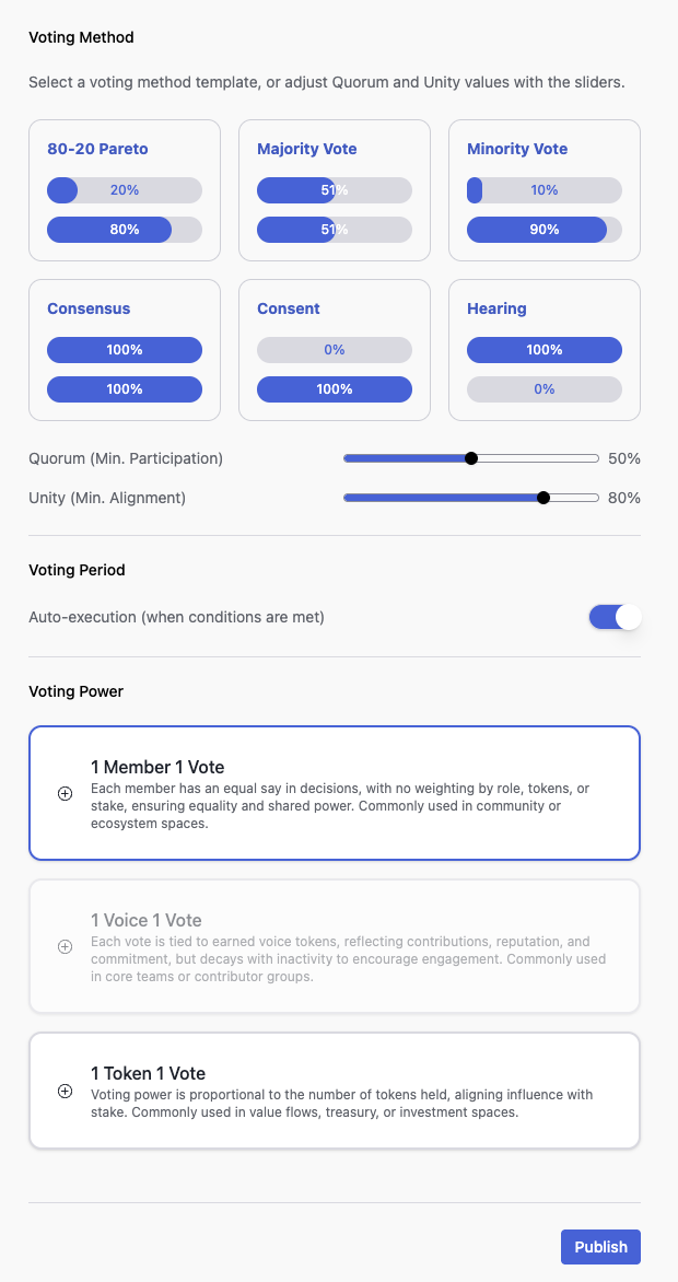 Voting method configuration form