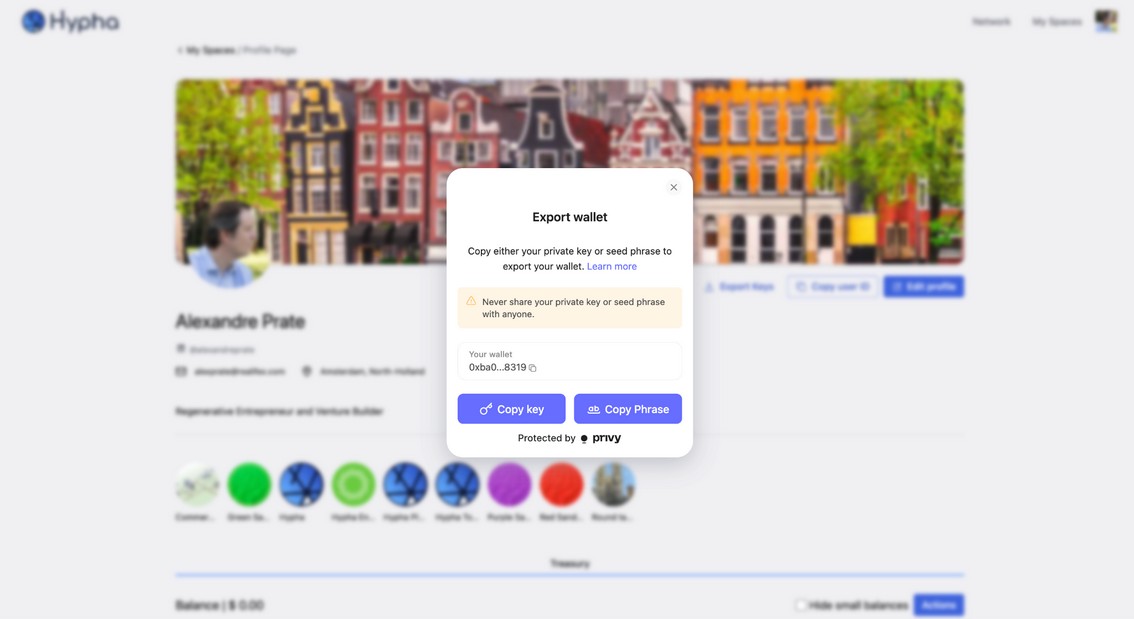 Export account keys dialog
